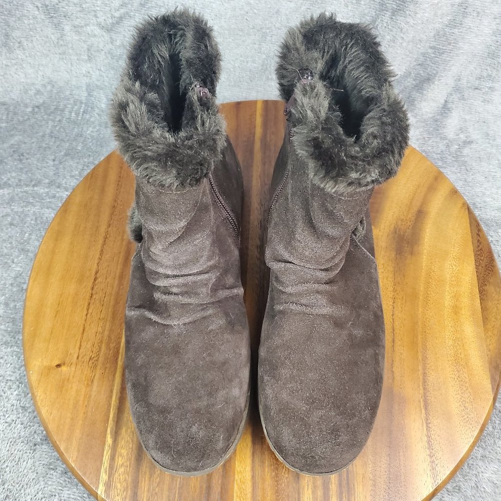 Baretraps Boots Womens 8.5 M Brown Suede Leather Faux Fur Lined Zip Winter Ankle - Picture 6 of 9